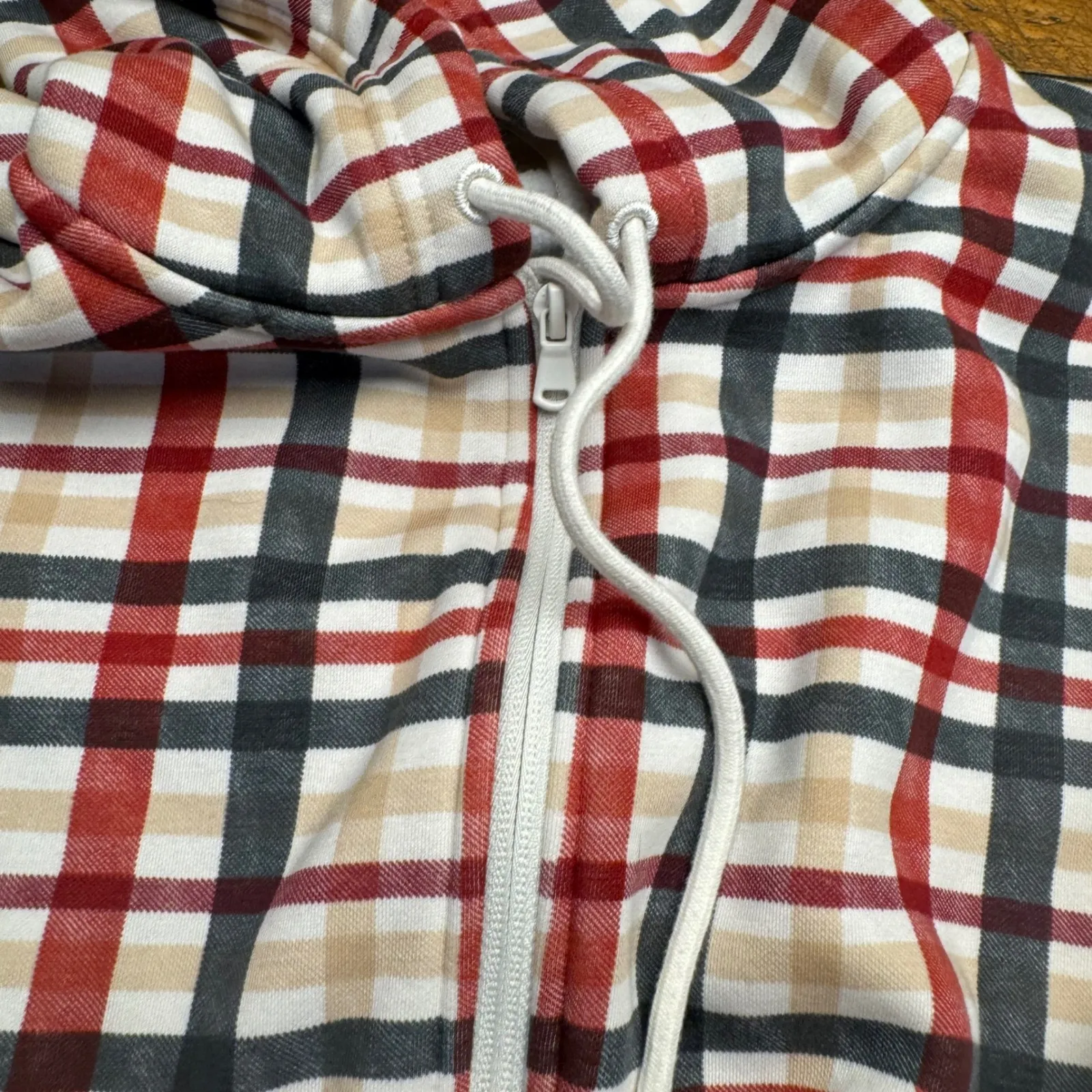 Fabletics Women Plaid Onesie Jumpsuit Hooded Zipper Lounge Sleepwear L - Image 3