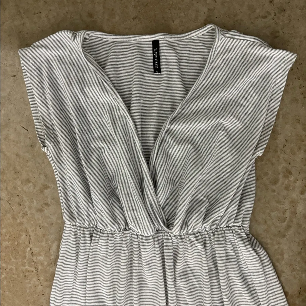 Espresso Grey and White Striped High Waist V Neck Maxi Dress Small - Image 2
