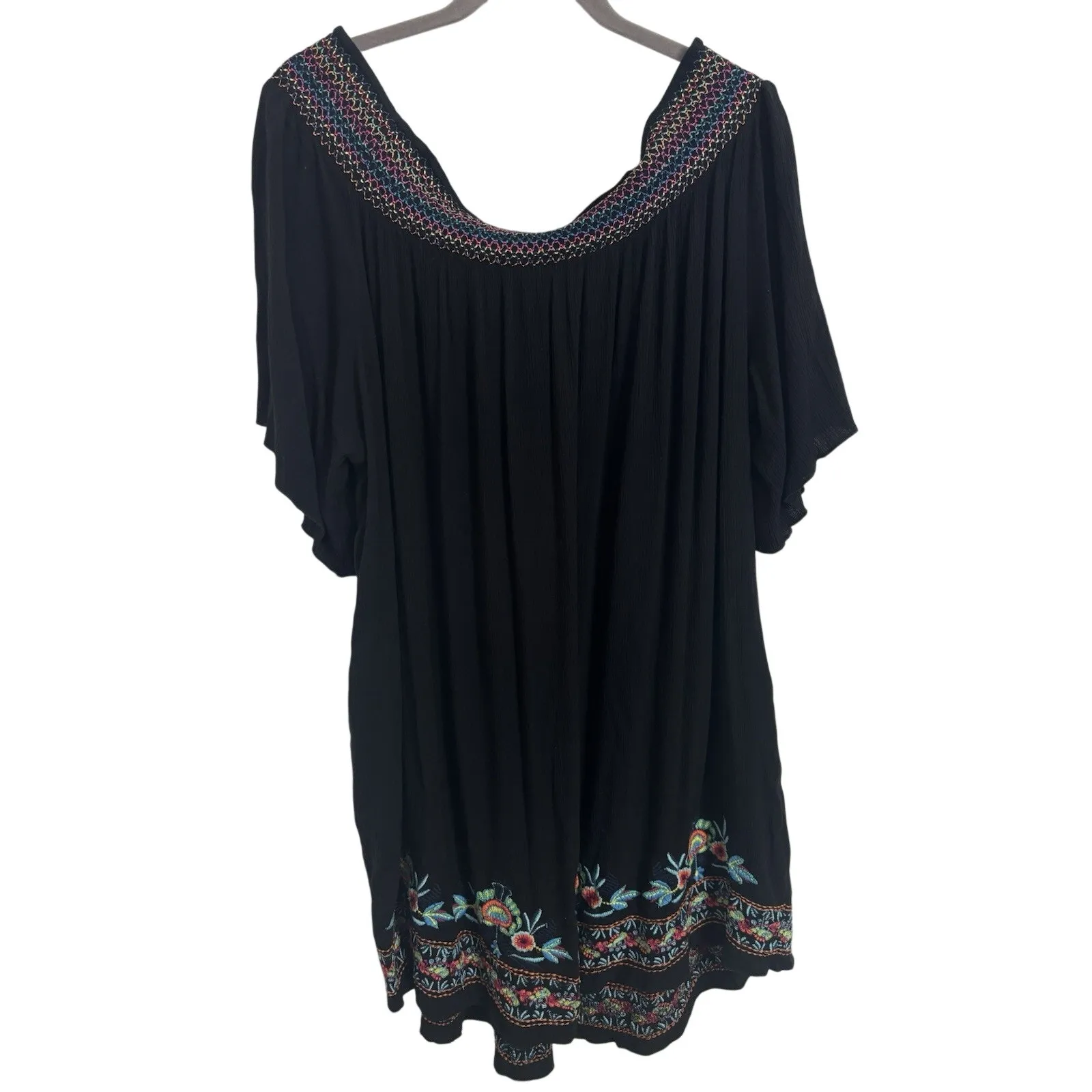Swim 365 Black Colorful Embroidered Gauzy Swim Cover Up Size 14/16 Pockets - Image 2
