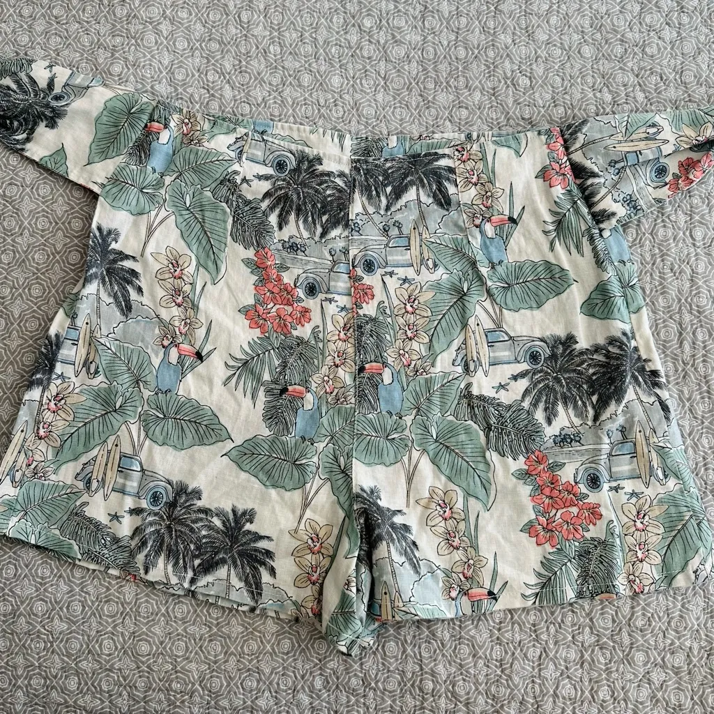 NEW! Artisan NY Linen Tropical Print High Waisted Tie Front Shorts Size 12 - Image 8