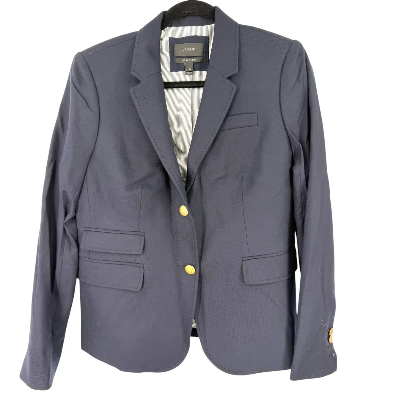 J CREW 10 School Boy Blazer Navy Gold 2 button Wool Stretch Single Breasted Blue - Image 2