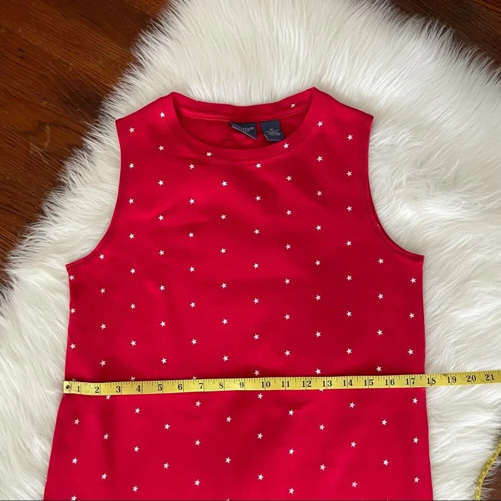 90s Red Dress Y2K Maxi Dress White Stars Sleeveless Knit Mountain Lake Cotton Size M - Image 6