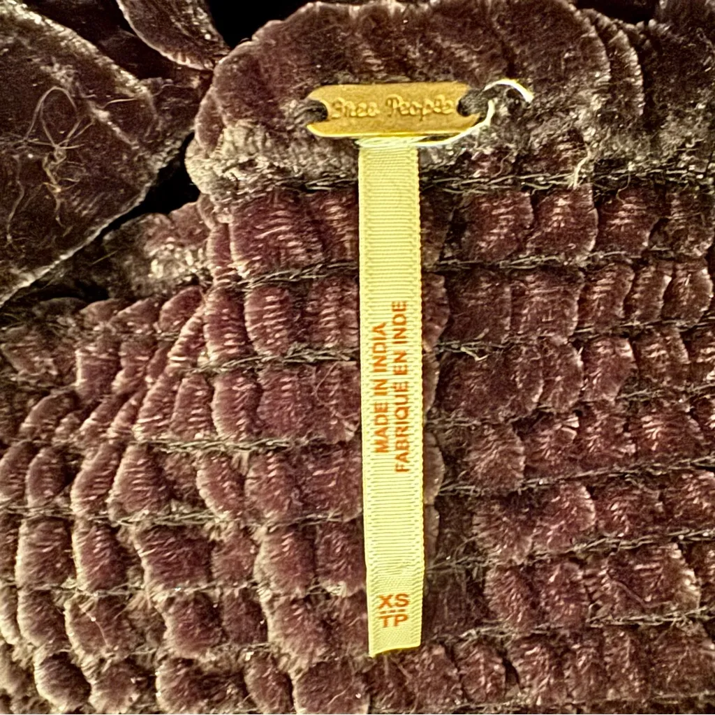 Free People Maria Black Velvet Puff Sleeve Tie Back Crop Top Size XS - Image 9