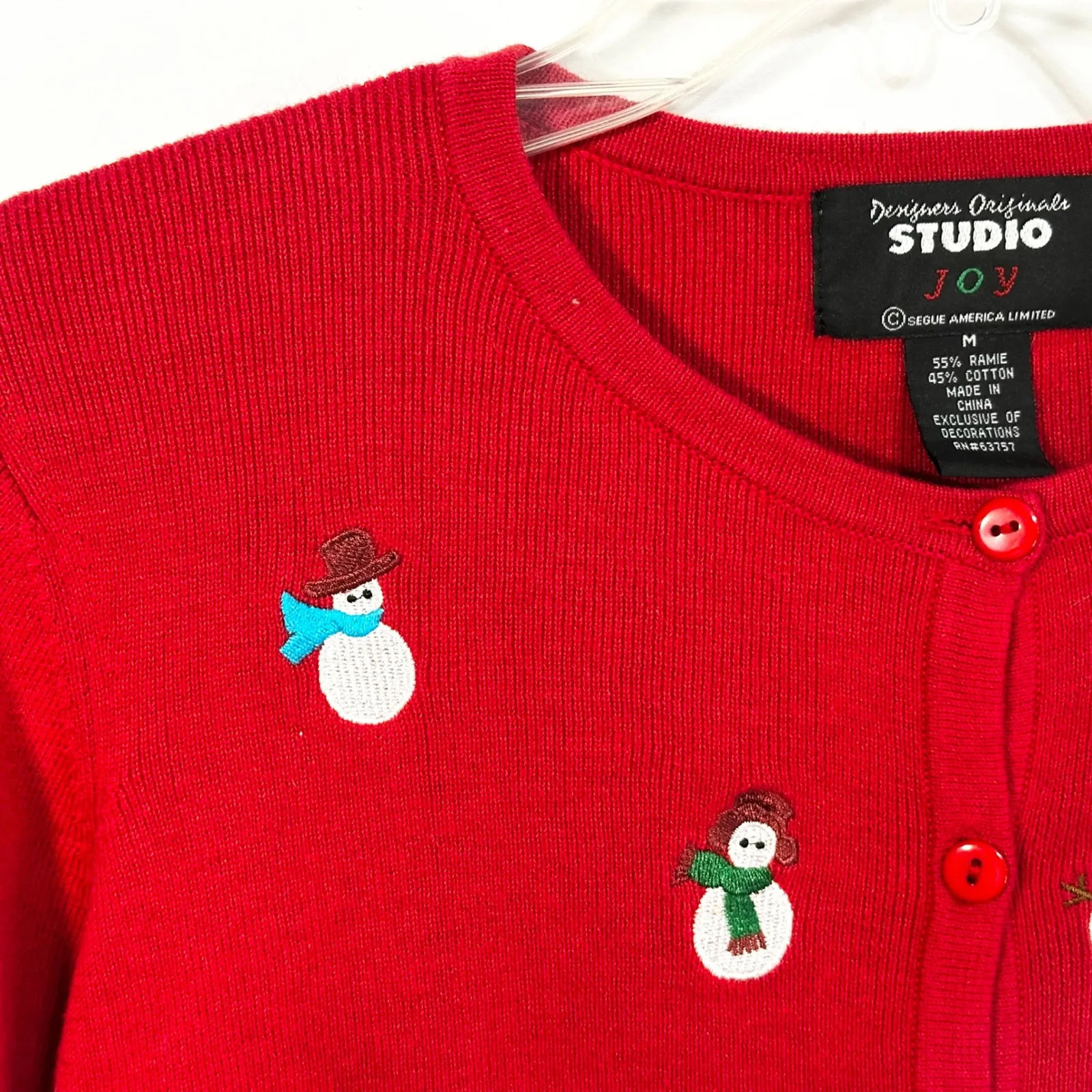 Studio Joy Medium Sweater Red Snowman Holiday Ugly Christmas Cardigan 699 - Image 4