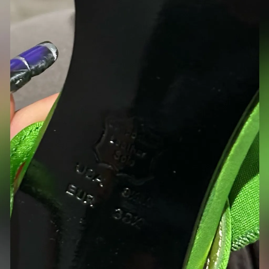 Nina Emerald Green Satin Heels Ruffle Strappy Slingback Evening Shoes size 8 1/2 - Image 9