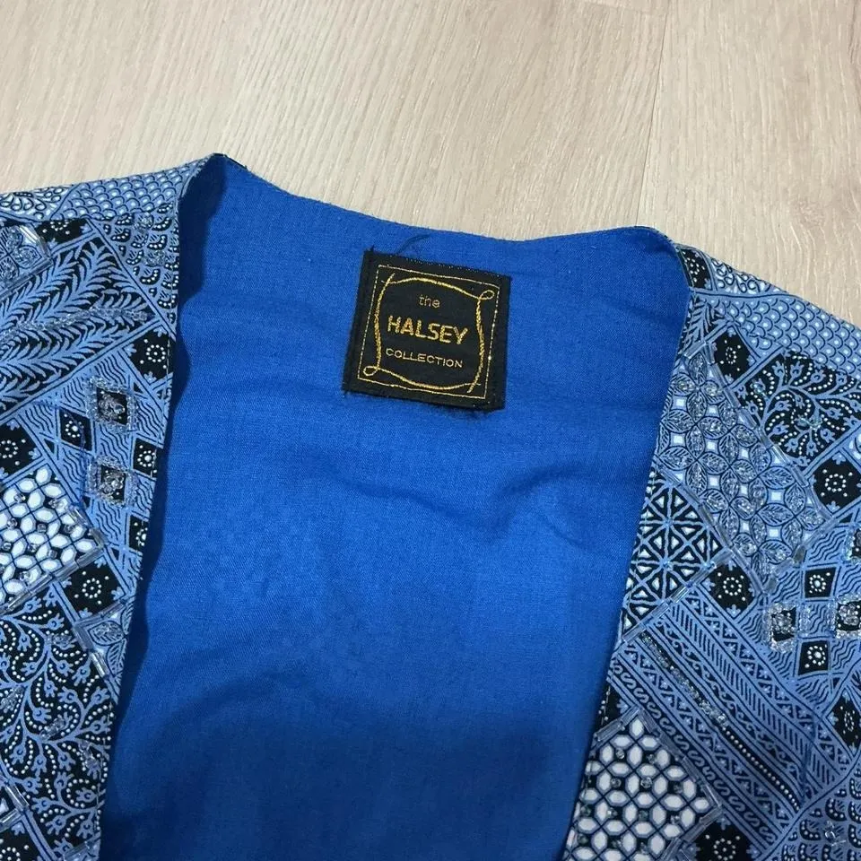 The Halsey Collection Blue Patterned Vest Waistcoat‎ Sleeveless Holiday Vintage Size M - Image 2