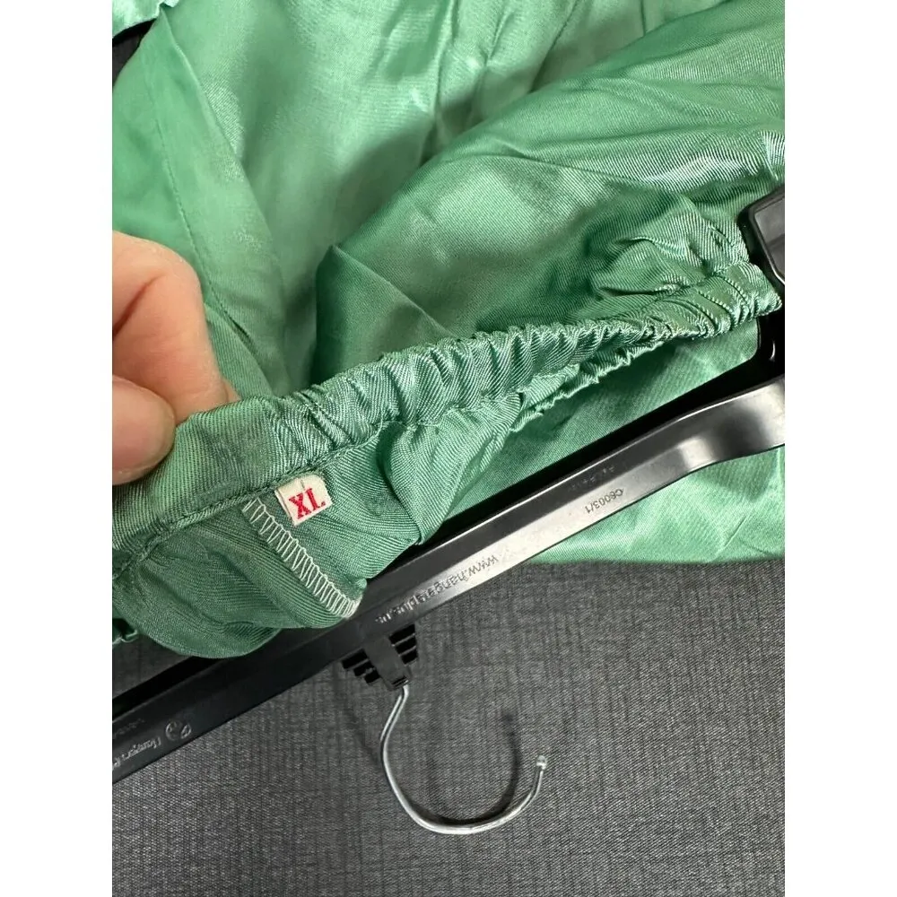 New Vintage Longevity Green Satin Chinese Pajama Set Large Embroidered Top Pants - Image 5