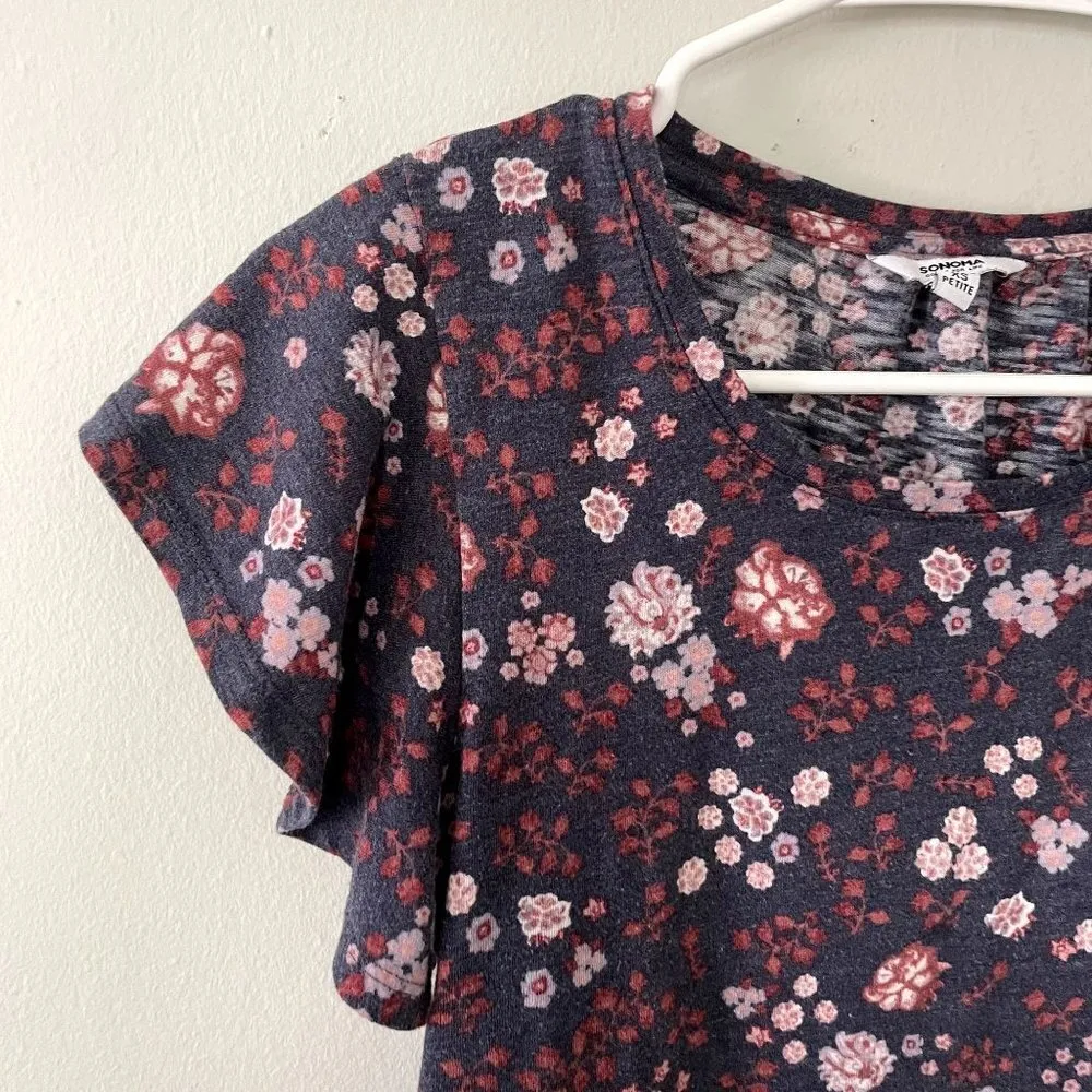 Sonoma flutter sleeve casual summer top floral blue pink shirt comfortable style - Image 2