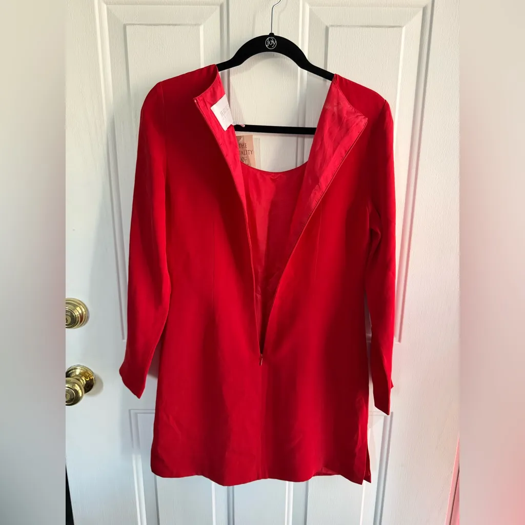HUGO BUSCATI. NWT Silk Long Sleeve Mini Dress, Classic Red, SIZE 10 - Image 6
