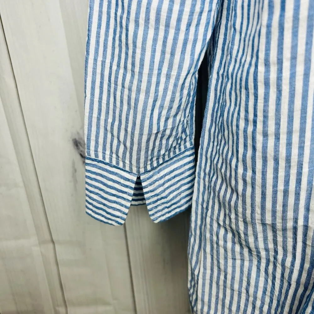 Habitat Clothes To Live In Button Up Blouse Crinkle Blue White Striped Size XS - Image 7
