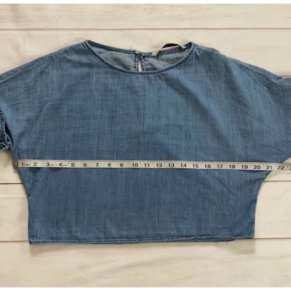 Zara Trafaluc Denimwear Chambray Tiered Bell Sleeve Crop Top Size XS - Image 7