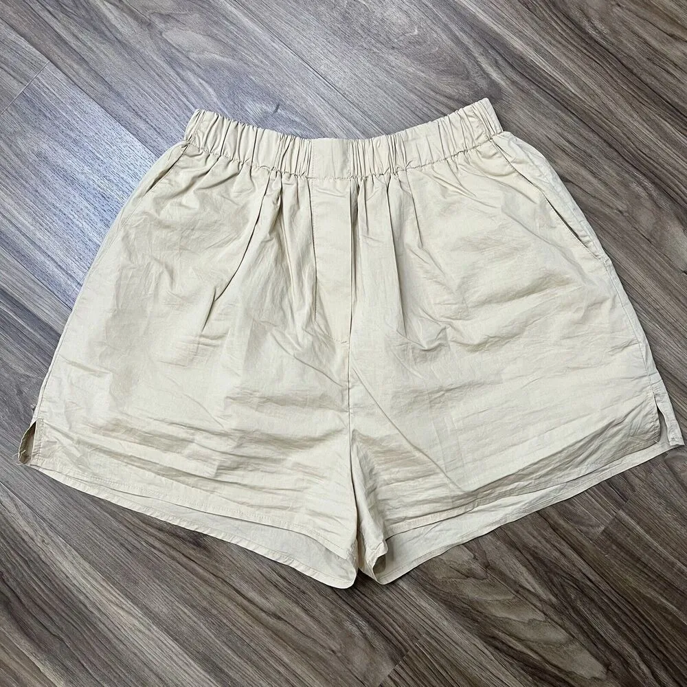 Mable Size S Shorts High Elastic Waist Pull On Khaki Beige Lined Pockets Women’s - Image 2