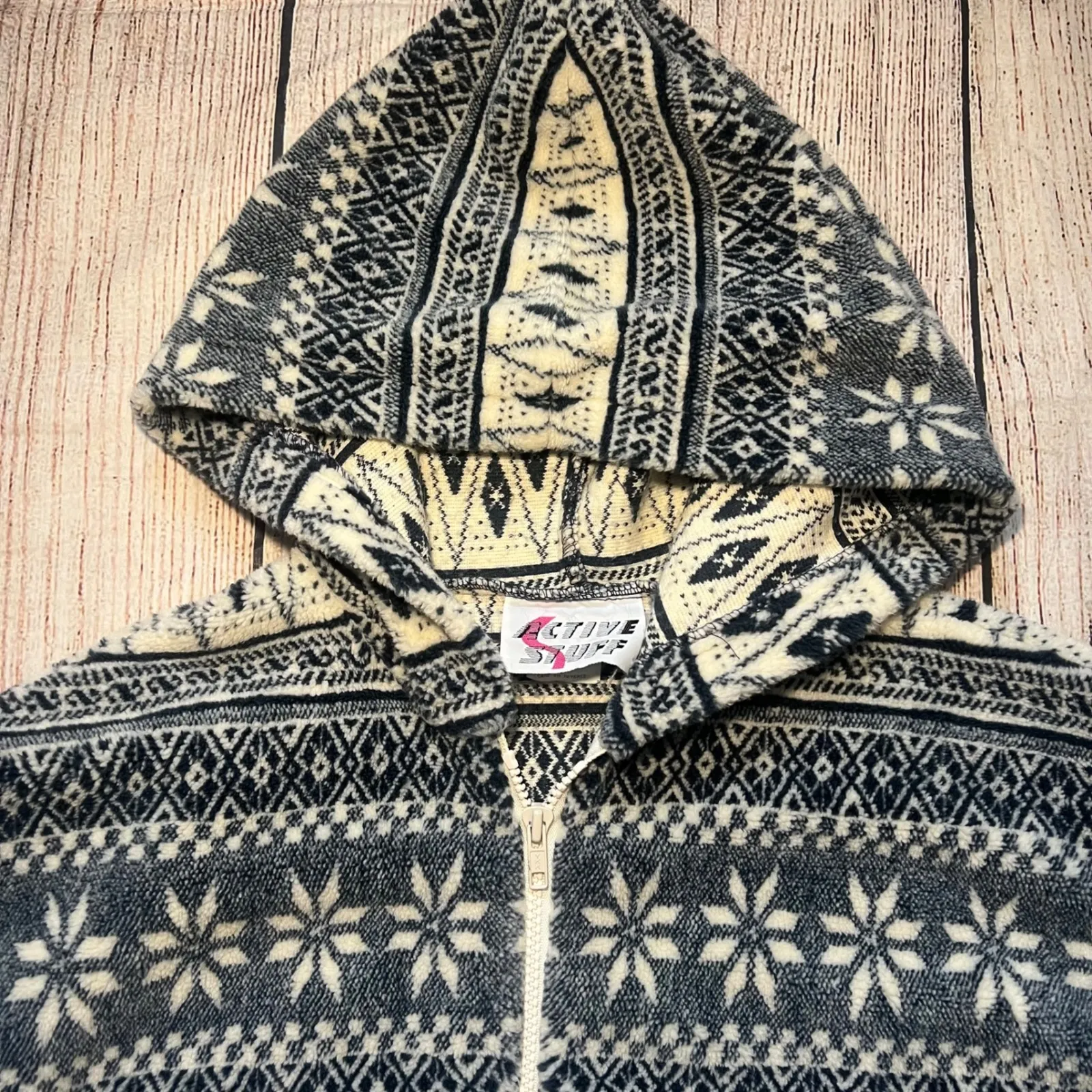 VTG Active‎ Stuff Snowflake Fleece Coat Hoodie Zip Jacket Womens L Christmas USA Gray Size L - Image 2