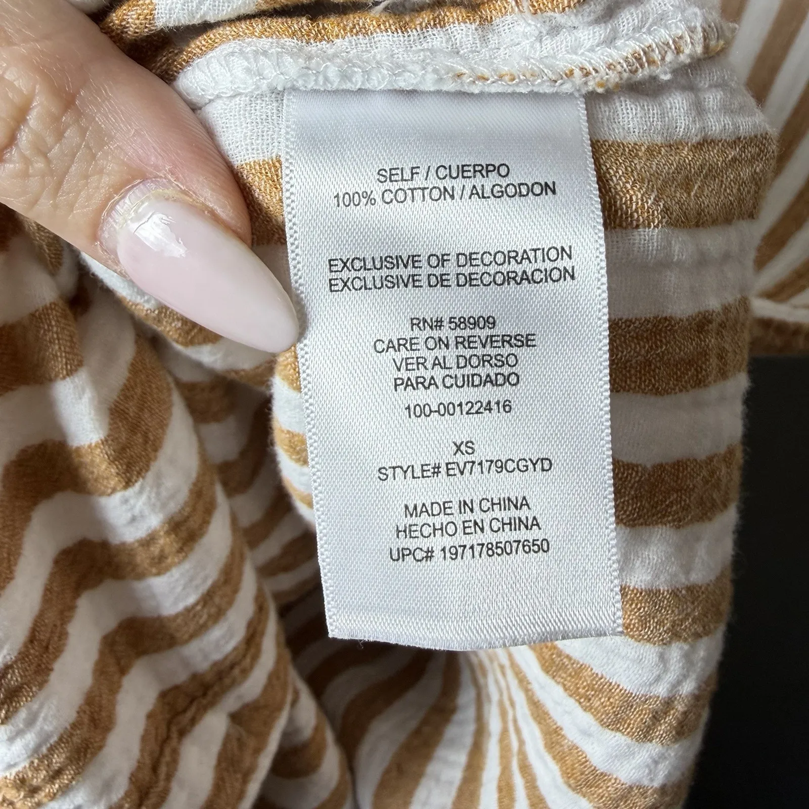 Every Striped Button Down Shirt Dress White and Orange Roll Tab Sleeve Size XS - Image 7