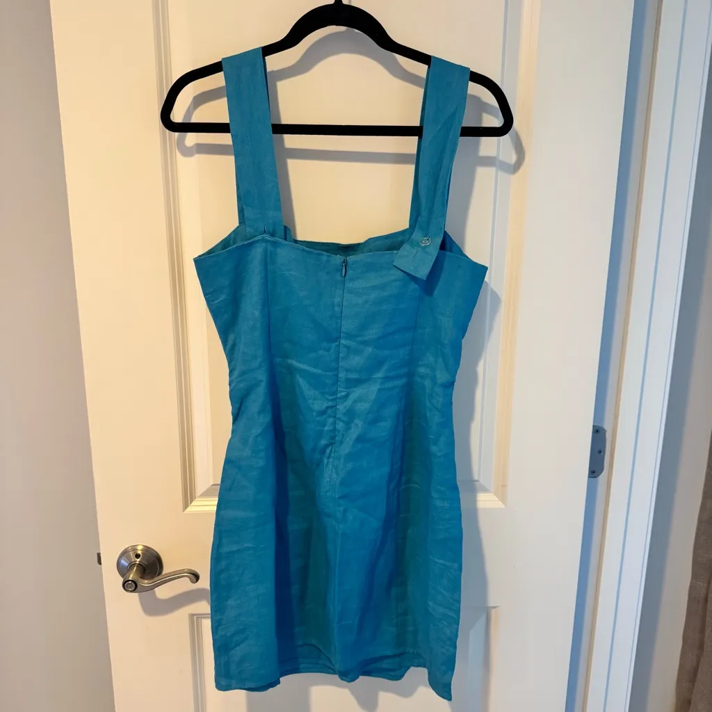 Reformation Blue Linen Kerrigan Mini Dress | Size 8 - Image 7