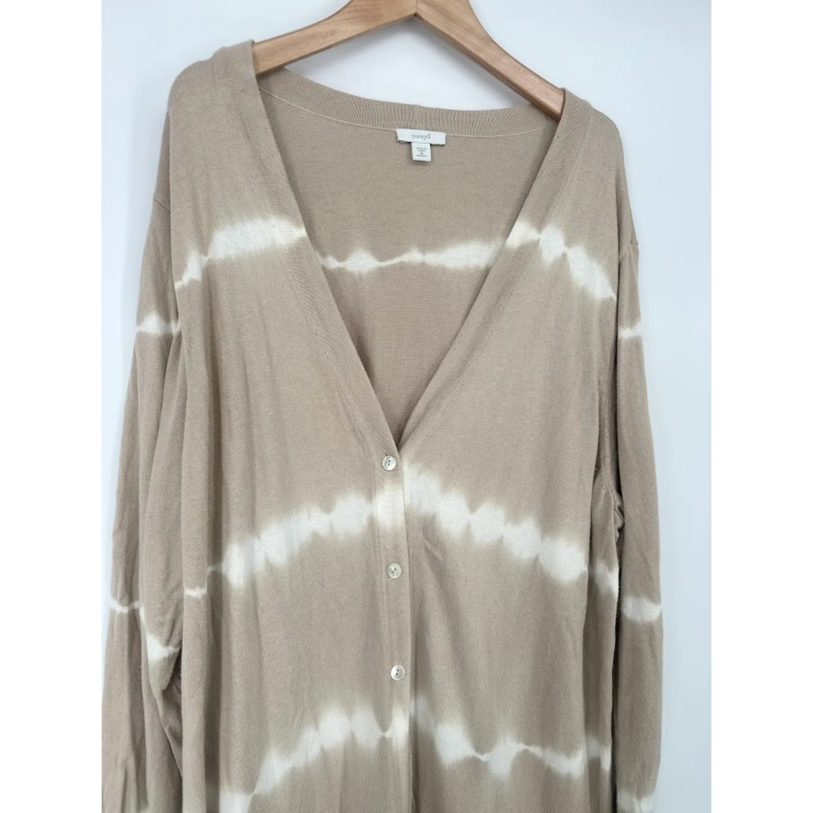 Pure J Jill Womens 2X Tan Tie Dye Long Duster Cardigan Sweater Coastal Beachy - Image 2