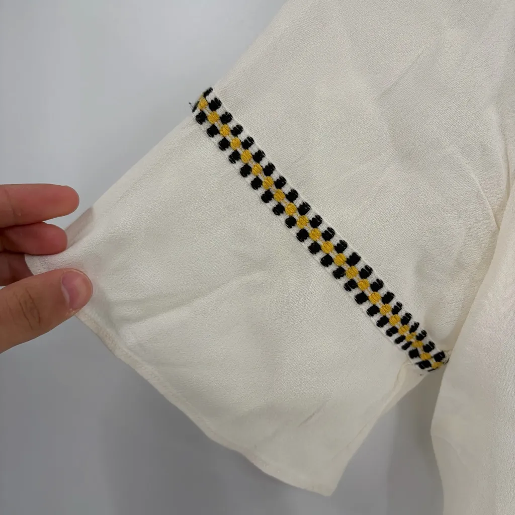 Ba&sh Cream with Embroidered bohemian peasant Accents top blouse size small 6 - Image 8