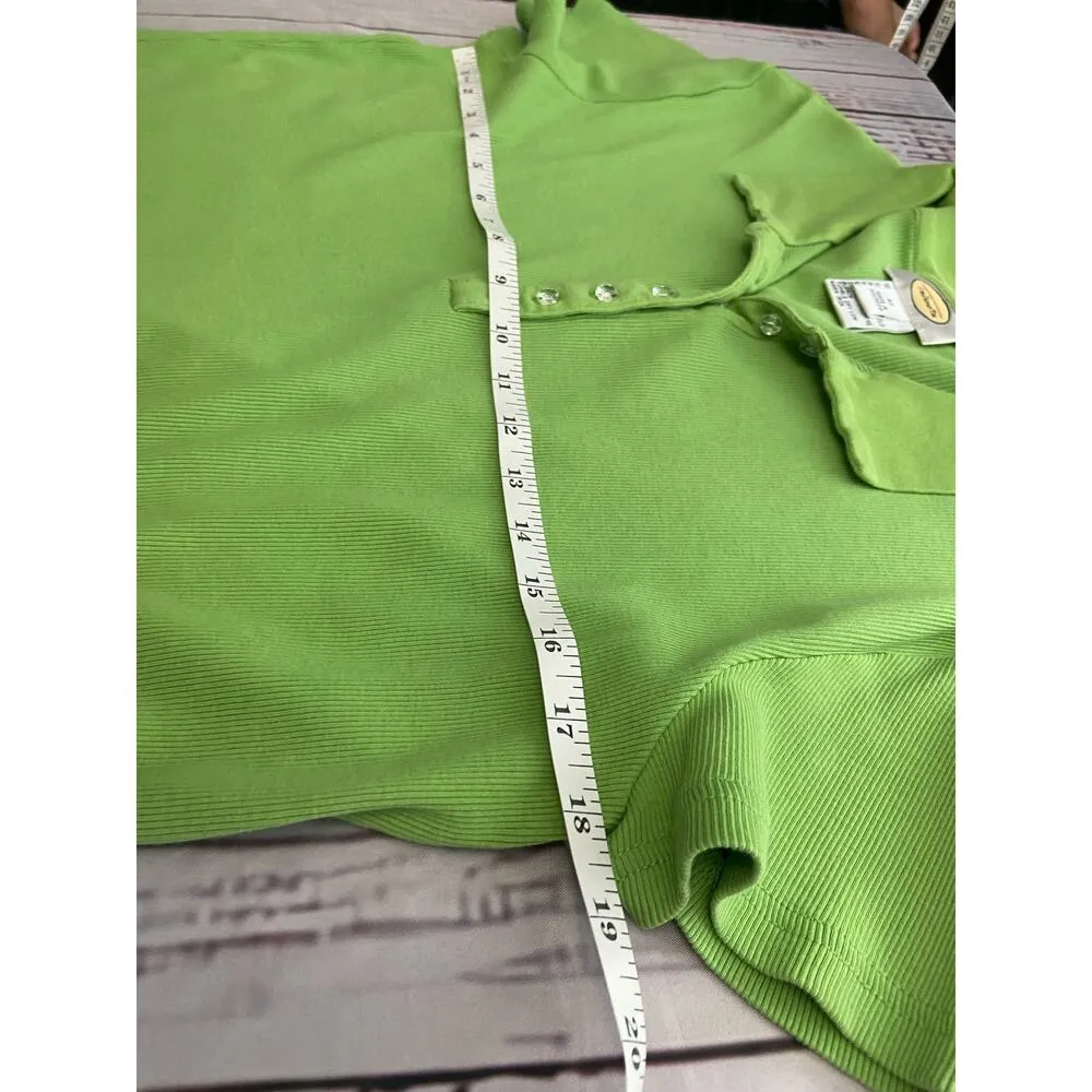 Talbots Polo Shirt Womens XL Green Short Sleeves Button Collared Cotton Ribbed - Image 6