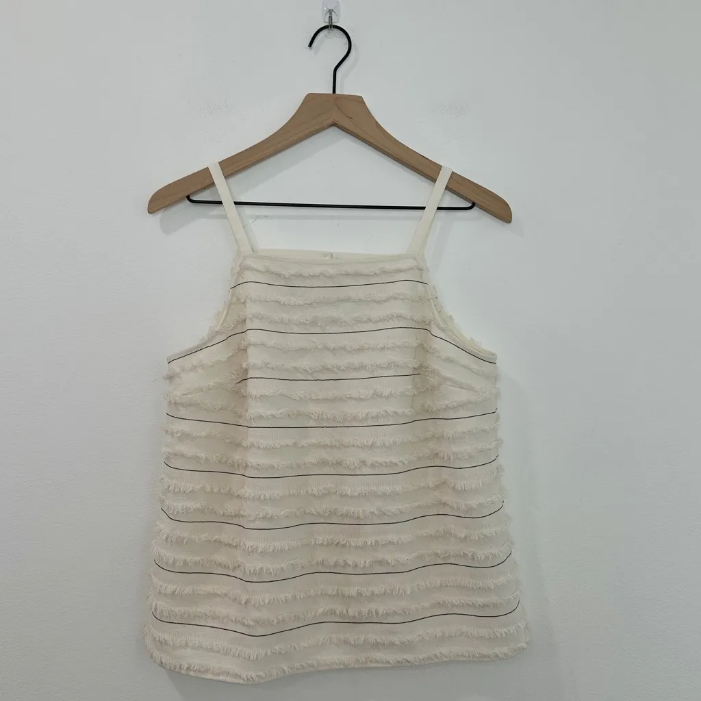 Anthropologie Maeve Quinn Fringe Tank Top Cream Size 10 - Image 3