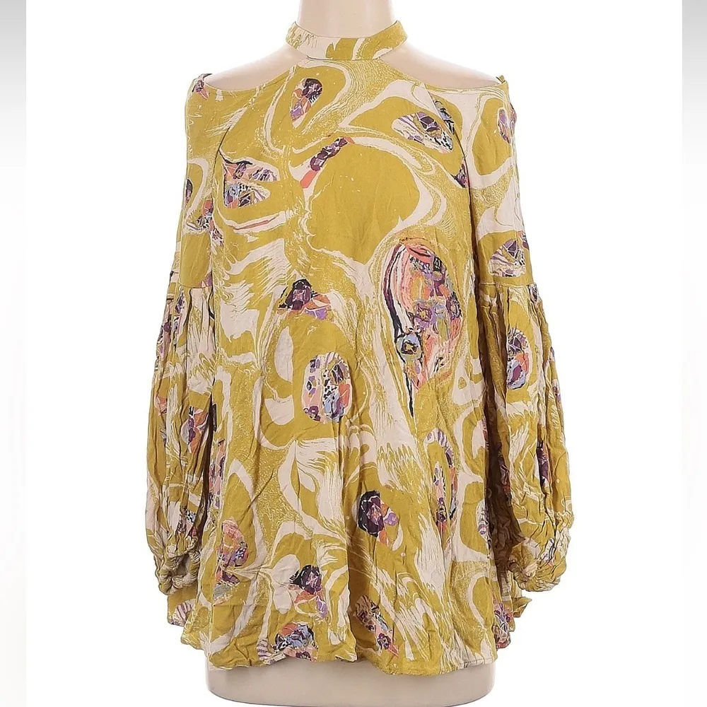 Free People Gold Drift Away Tunic Dress Oversized Blouse Chartreuse Size XS - Image 5