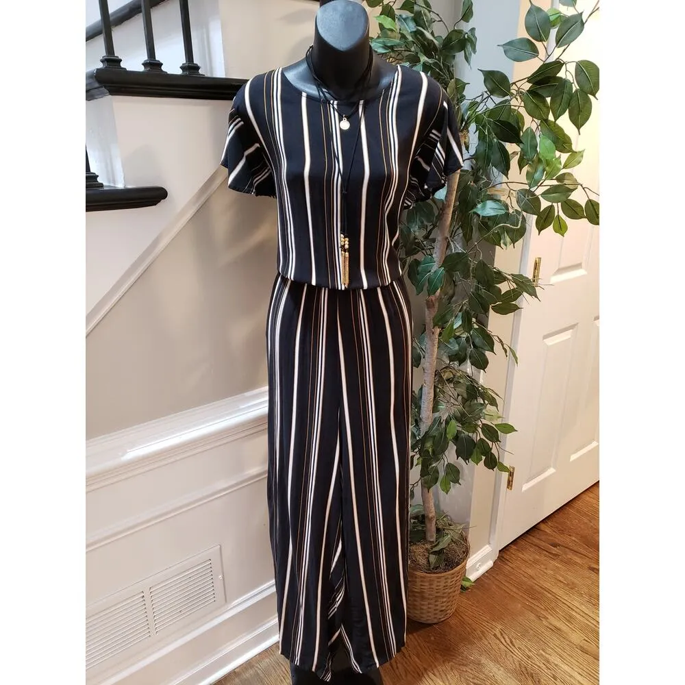 Time And True Jumpsuit Womens 2XL Black Striped Cinch Waist Short Sleeve Pocket Size XXL - Image 10