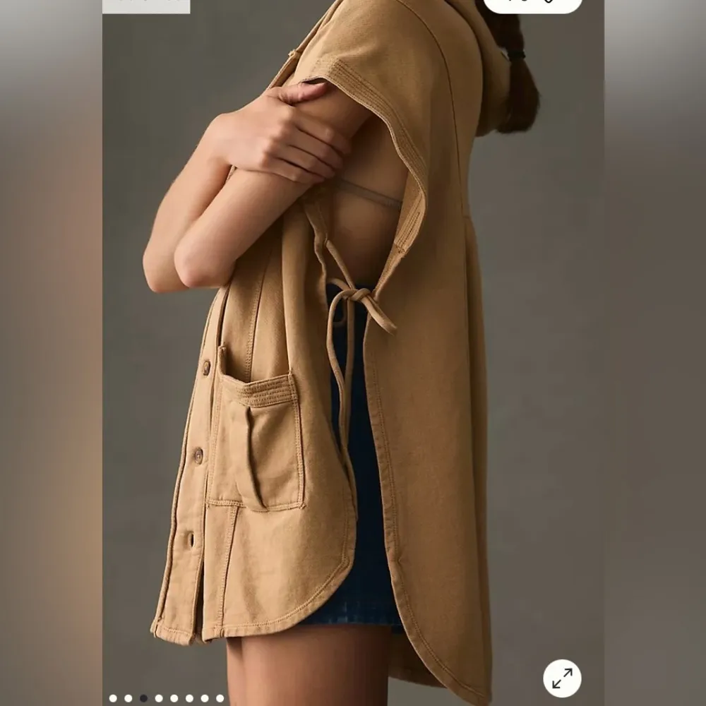 Anthropologie Pilcro side tie hooded poncho vest in camel colored tan. Size XS - Image 2