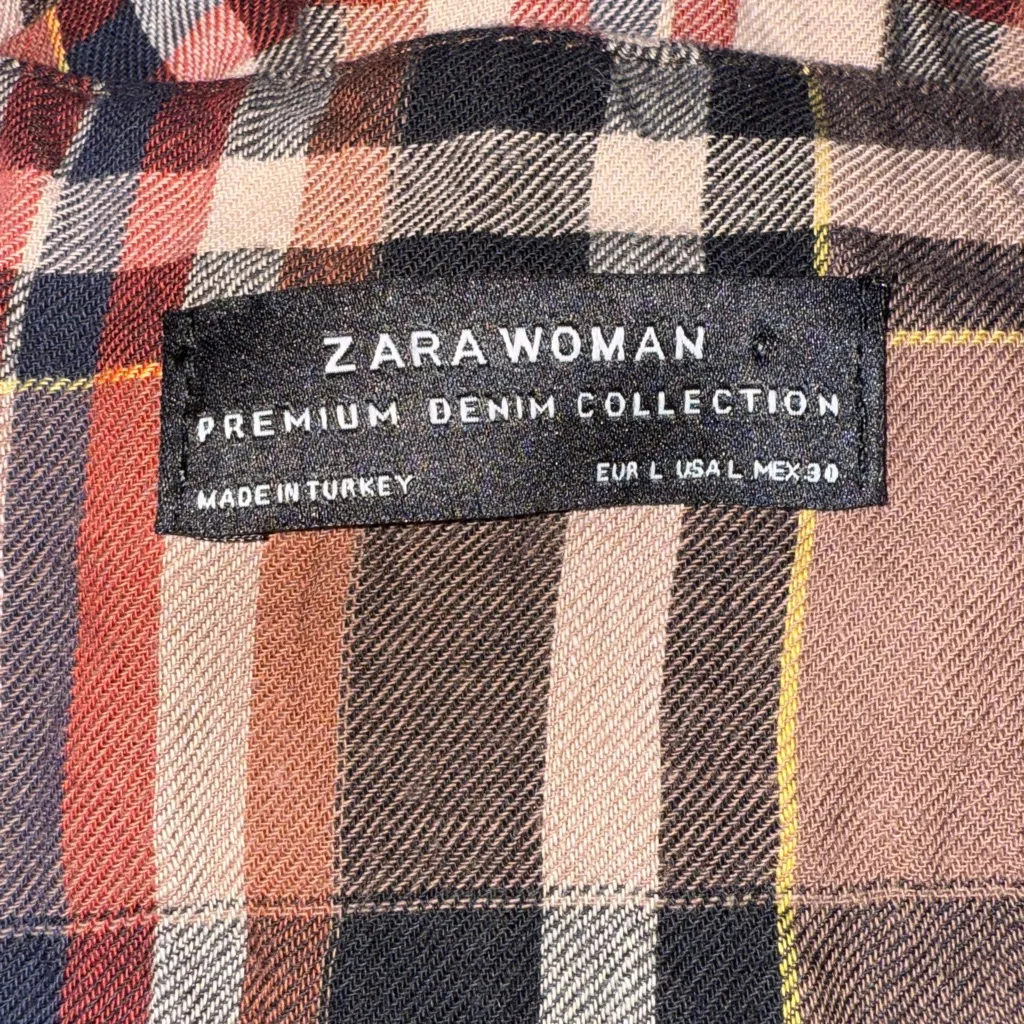 Zara Women’s Sz Large Plaid Dress Midi Length Long Sleeve Checked - Image 4