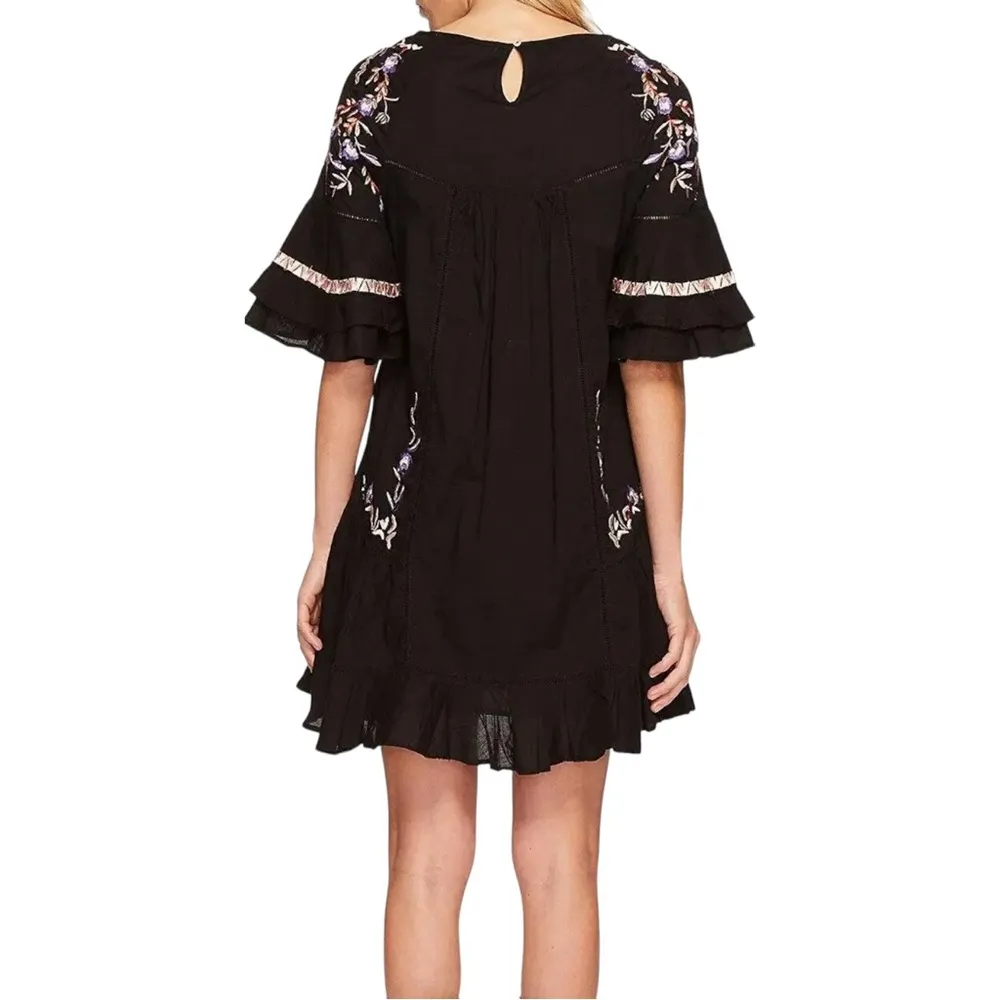 Free People Pavlo Babydoll Embroidered Ruffled Dress Black Pink Purple Size XS - Image 4