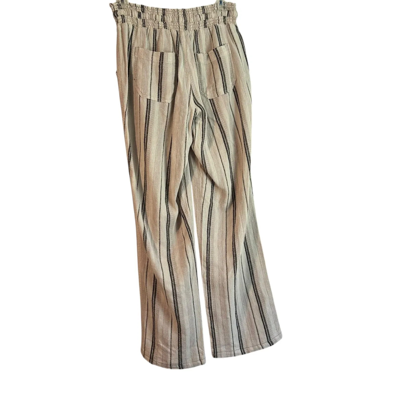 Rewash Brand Women's SZ S Linen Blend Pants Striped Beige Brown Straight Leg - Image 6
