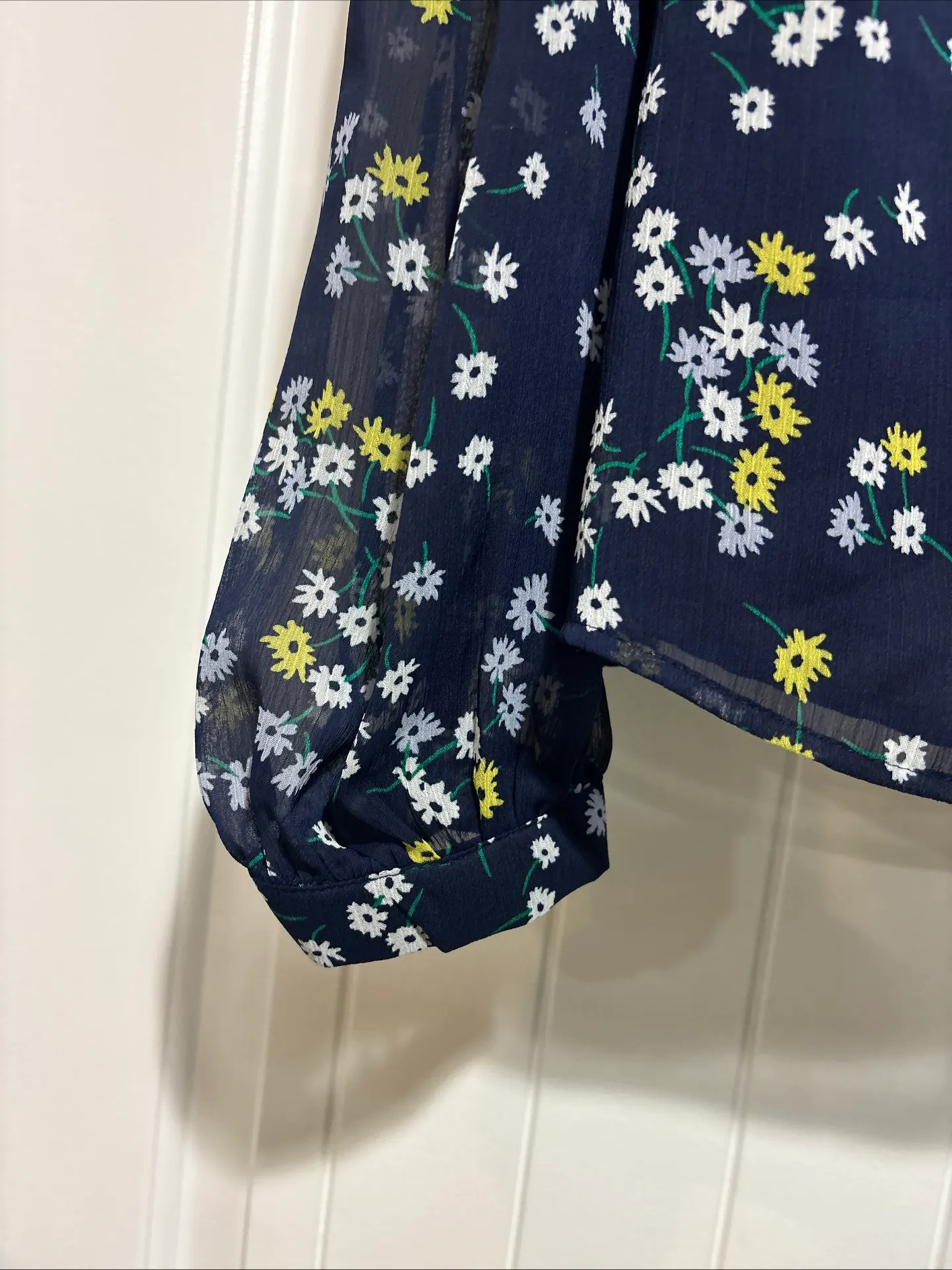 Womens Navy Cold Shoulder Ruffled Bow Detail Sheer . NWT - Image 4