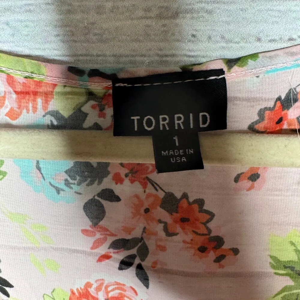 Torrid Floral High Low Sheer Mother Of Pearl Button Blouse 1X - Image 2