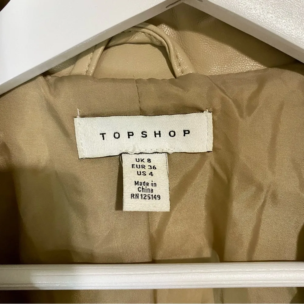 Topshop Women’s Long Sleeve Faux Leather Jacket Tan Size 4 FLAW - Image 4