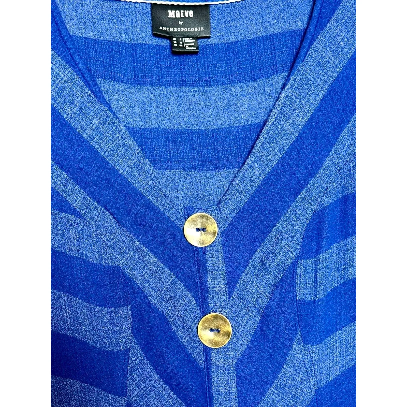 ANTHROPOLOGIE MAEVE Blue Tonal Stripe Button Down Dress Sz 0 No Belt - Image 3