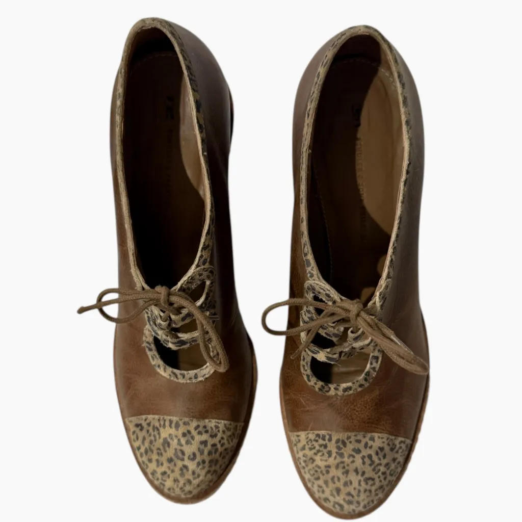 Anthropologie Schuler &‎ Sons Lace Up Retro Leopard Print Toe Heels Sz 10.5 - Image 5