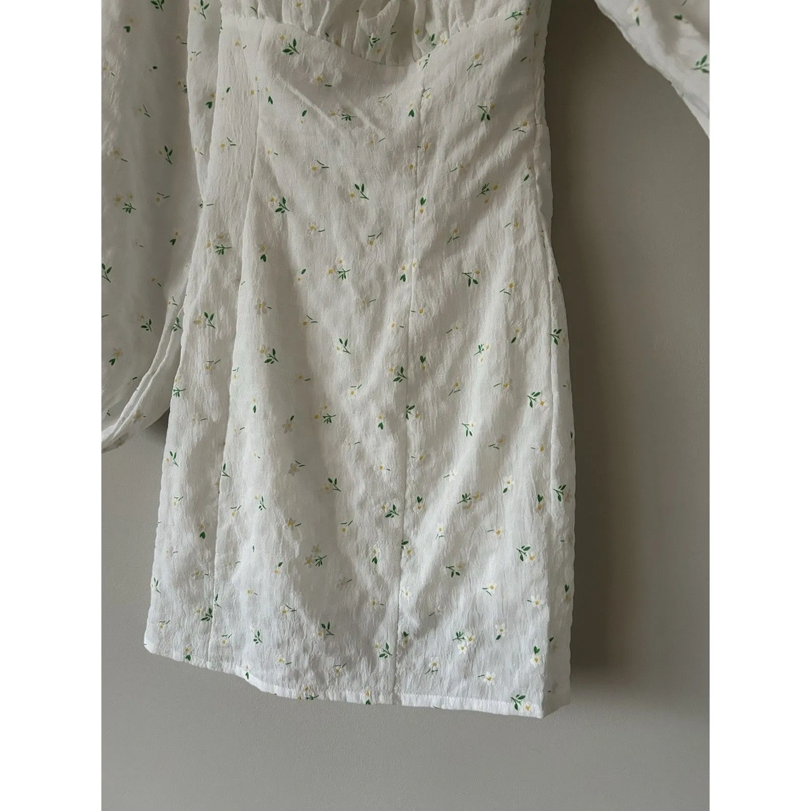 Princess Polly White Floral Long Sleeve Mini Dress Size US 0 Summer Party - Image 4