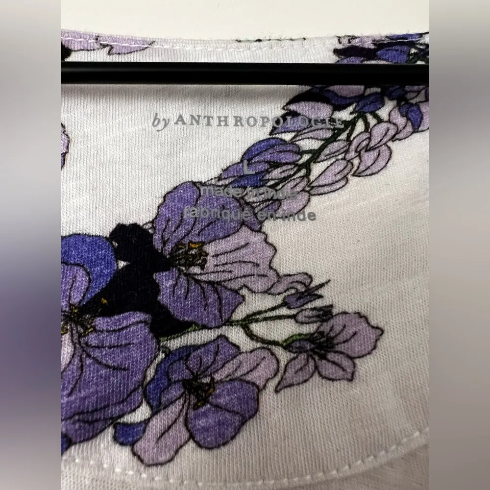 Anthropologie Purple Floral Ruched Crop Top Balloon Sleeves L - Image 4
