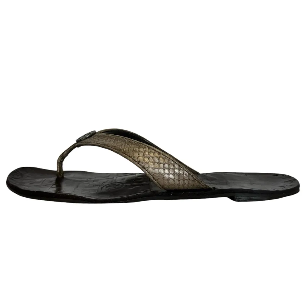 Tory Burch Thora 2 Leather Thong Sandals Pewter Metallic Tumbled Snake Print 7 M - Image 11