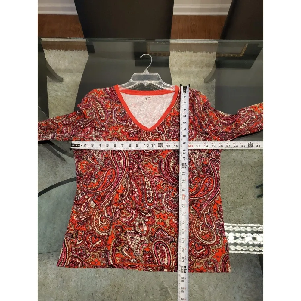 Jones New York Women's Multicolor 100% Cotton V-Neck Long Sleeve Top Blouse XL - Image 11