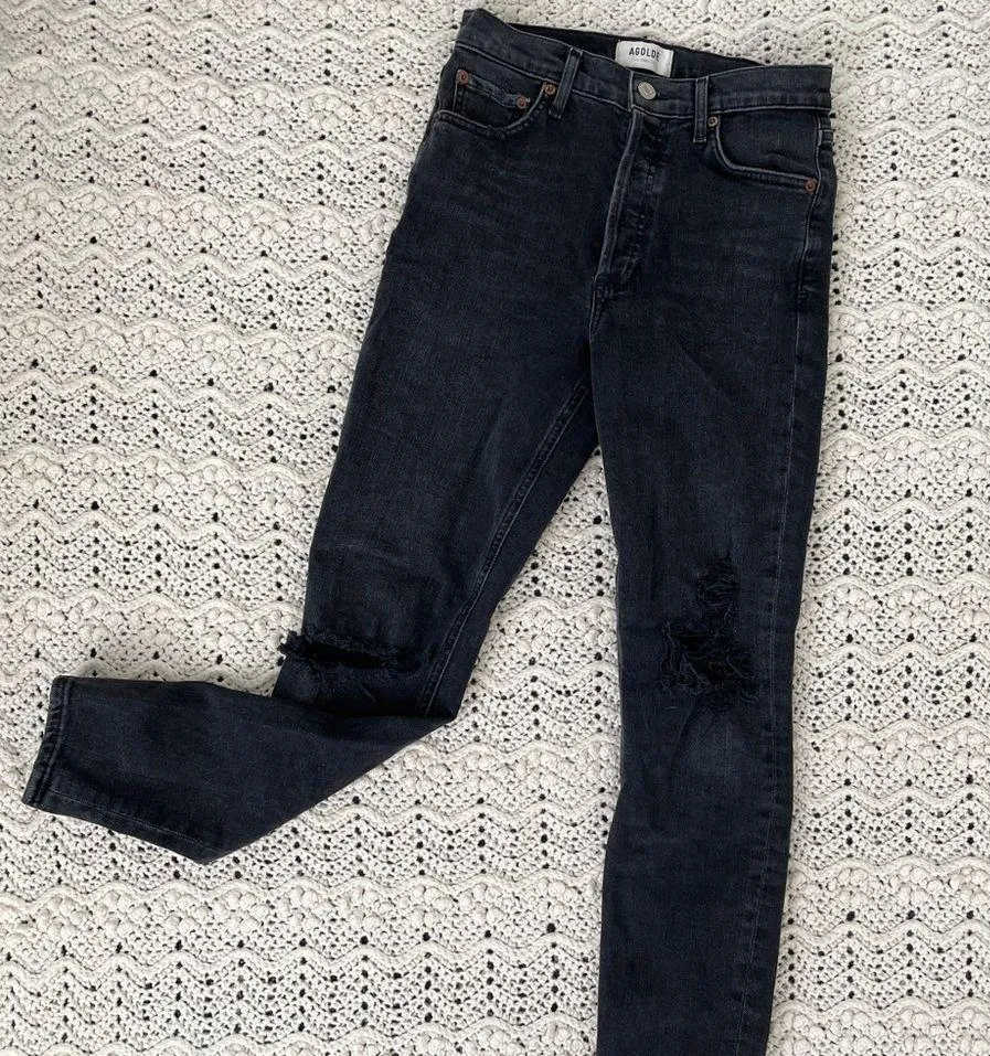 AGOLDE Nico High Rise Slim Jeans Distressed Crop Denim Black (Size 25) - Image 2