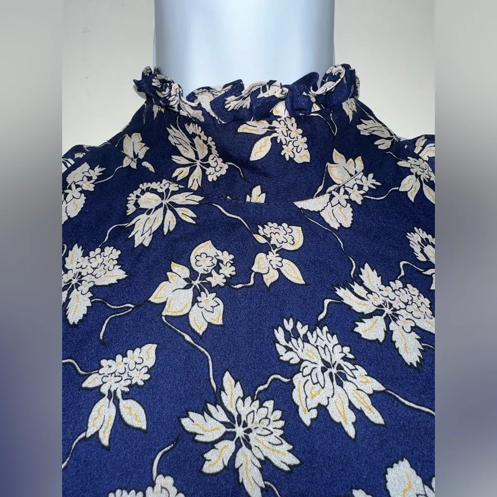 Shoshanna Blue Floral Sleeveless Mock Neck Moulten Lined‎ Top Size XS - Image 3