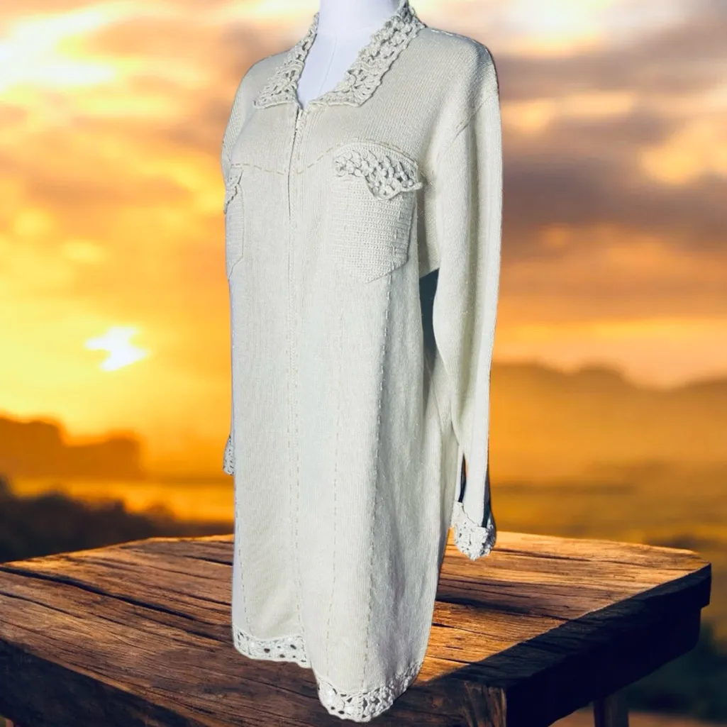 Vtg Storybook Knits 1X NWOT Ivory Duster Cardigan Ramie Cotton
Pearl Crochet Zip Size XL - Image 4