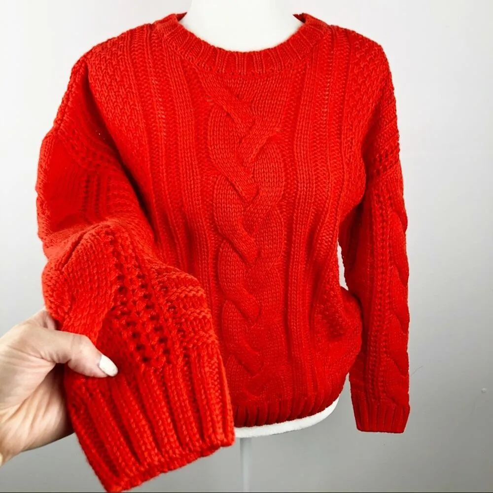 NWT One A Chenille Cable Knit Crew Neck Sweater Sz Small P Orange - Image 2
