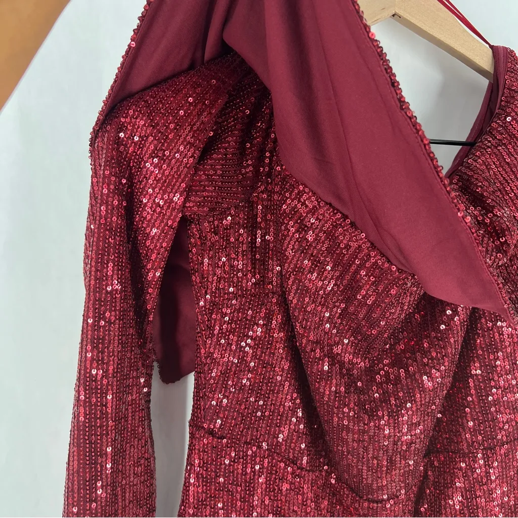 Baltic Born Ricarica Red Sequin Off The‎ Shoulder Long Sleeve Midi Dress Size L - Image 8