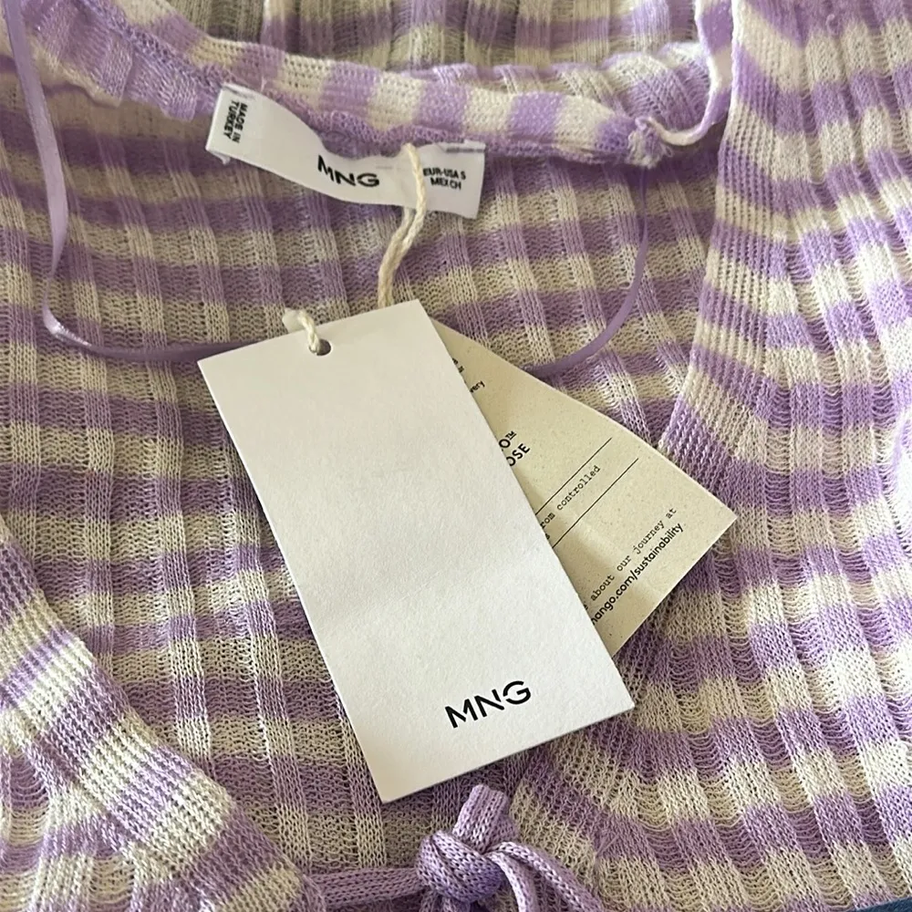NWT MNG KNITTED CROPPED CARDIGAN STRIPED PURPLE WHITE LIGHTWEIGHT TIE DETAIL - Image 9