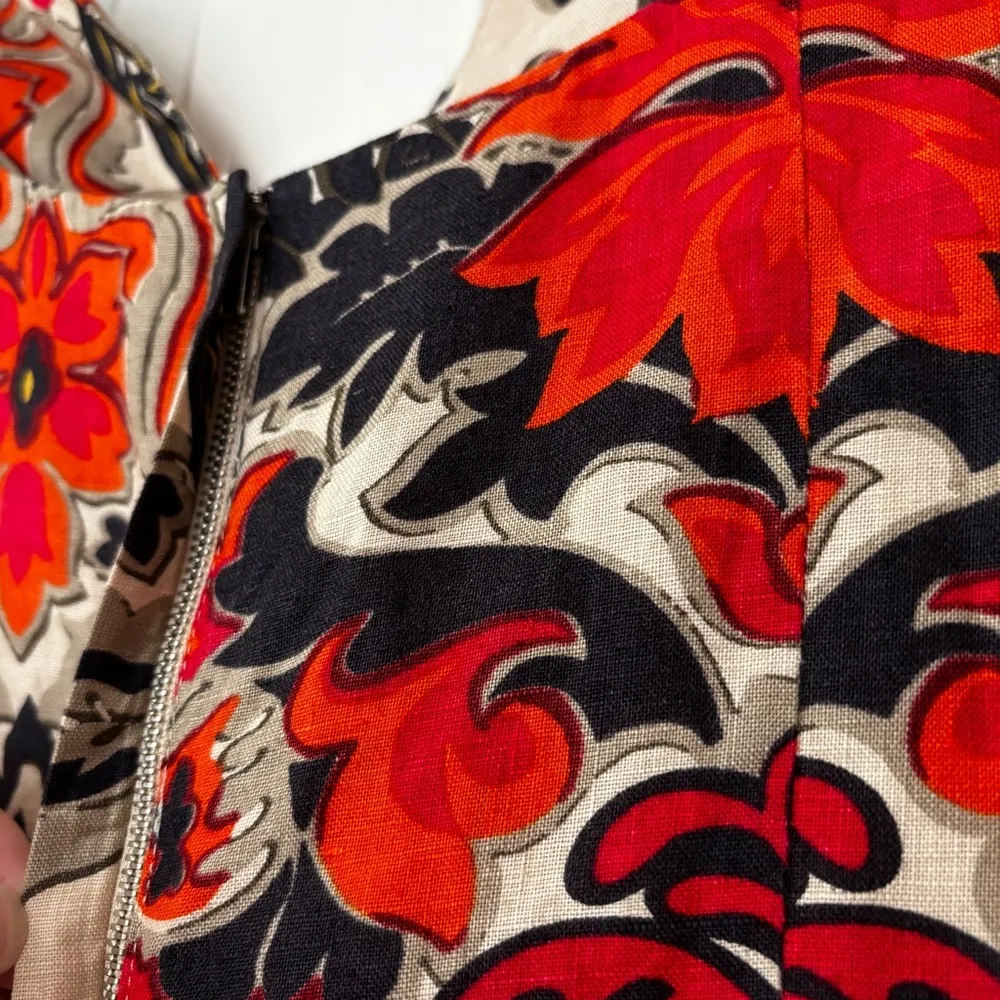 J. Crew Floral 3/4 Sleeve 100% Linen Dress Wedding Guest Split Neck Size 4 Small - Image 8