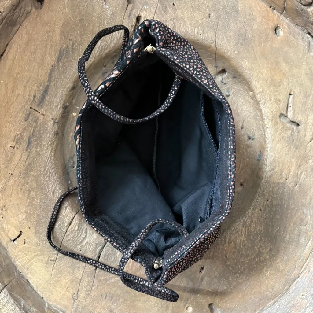 Vintage Saddle River shoulder bag clutch purse metallic animal print fabric Black - Image 5