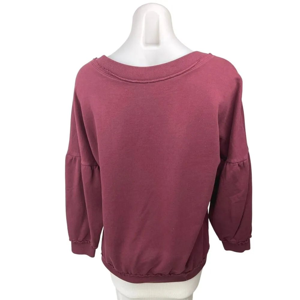 Free People Women's Purple Red Balloon Sleeve Pullover Sweatshirt Sweater Top XS - Image 2