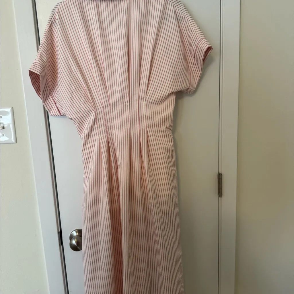 Entro  Pintuck Pleated Striped Button-Down Midi Dress - Image 3