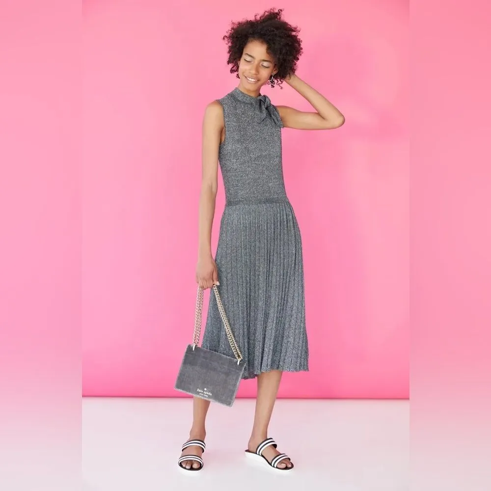 NWT Kate Spade Metallic‎ Knot Sweater Dress Star Bright Dark Silver Sz LARGE - Image 14