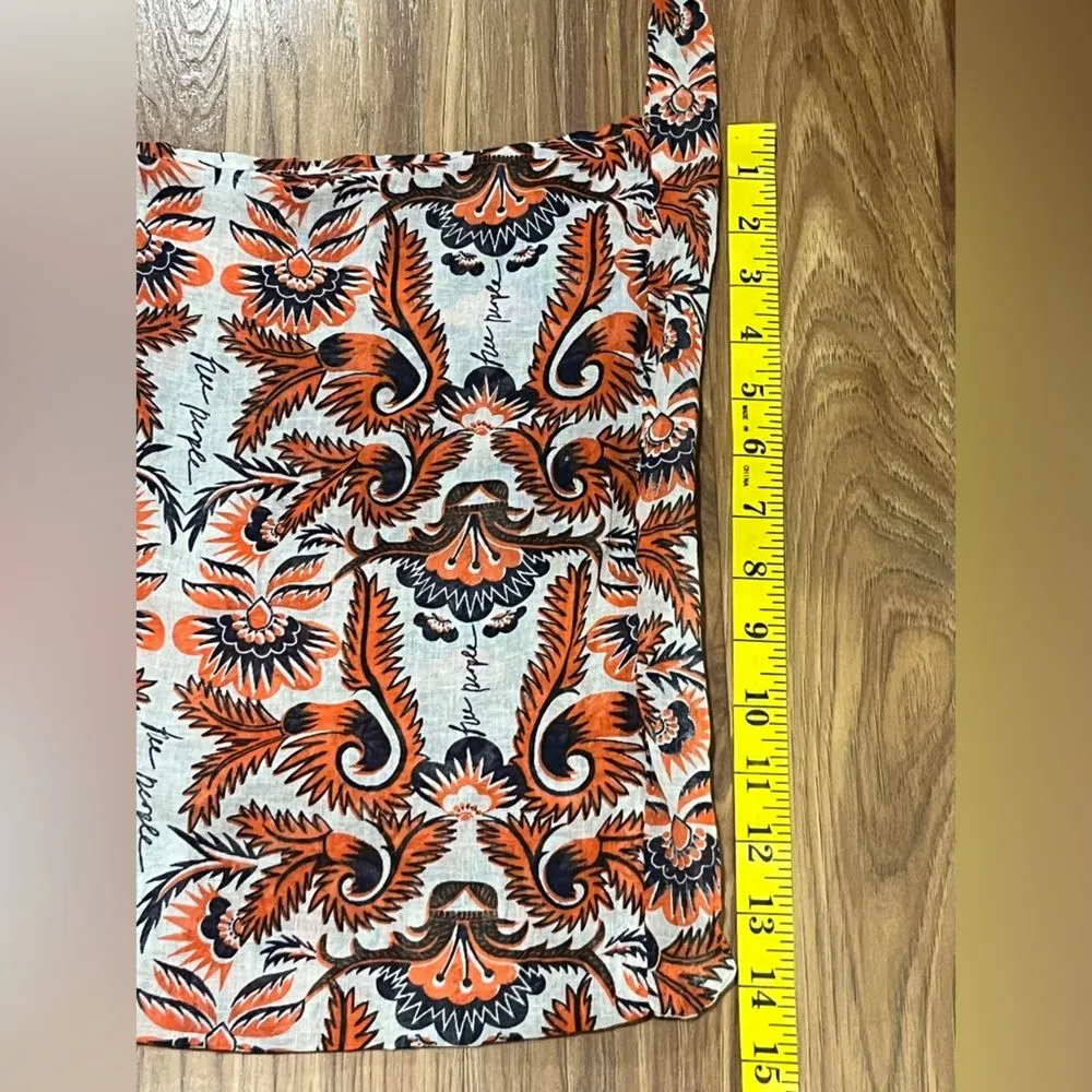 Free People Paisley Linen Orange Navy Blue Lightweight Hobo Slouch Bag Boho - Image 5